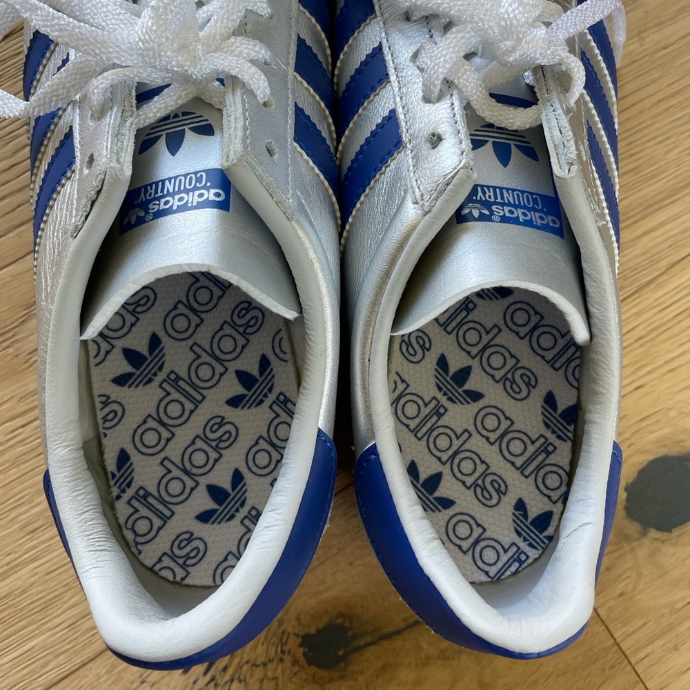 NEW Adidas Country OG Silver Blue Metallic Leather Gum Sole Sneakers NWOB - Picture 10 of 11
